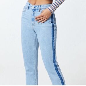 PacSun Two Toned‎ Mom Jeans Blue Colorblock Boho Retro Y2K Frayed Womens Sz 24